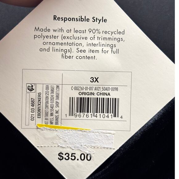 NWT Ava & Viv Women's Size 3X Black Long Sleeve Rosette Mini A-Line Velvet Dress - Picture 7 of 7